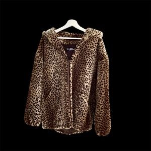 Women's Y2K Vintage Cheetah Winter Hooded Jacket Style 6 Ltd Made USA Faux Fur